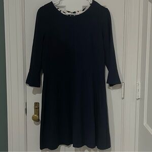 Jude Connally Navy Blue Flare Dress with Flounce Sleeves Size Large Like New